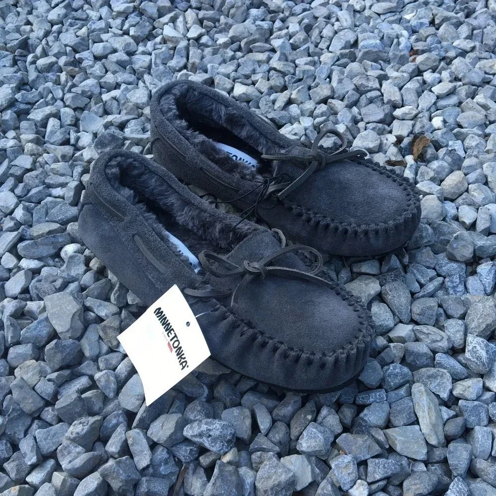 Minnetonka Baby's Petra Trapper Moccasin Charcoal Grey Slippers Size 5 NWT